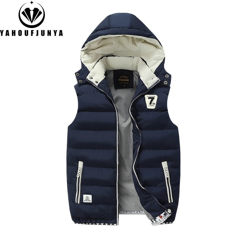 New Men Spring Sleeveless Warm Detachable Hooded Vest Jackets Men Autumn Solid Color Outdoors Windproof Casual Fashion Vest Male