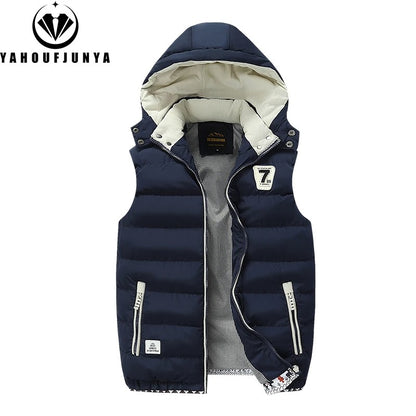 New Men Spring Sleeveless Warm Detachable Hooded Vest Jackets Men Autumn Solid Color Outdoors Windproof Casual Fashion Vest Male