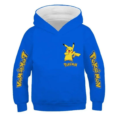 New Autumn 4-14 Years Kids Cotton Pokemon Hoodies Pikachu Sweatshirt Long Sleeve Children Clothes Boys Girls Cool Cute Kids Tops
