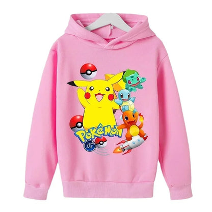 New Autumn 4-14 Years Kids Cotton Pokemon Hoodies Pikachu Sweatshirt Long Sleeve Children Clothes Boys Girls Cool Cute Kids Tops