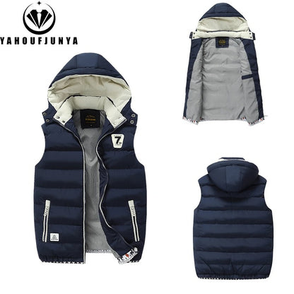 New Men Spring Sleeveless Warm Detachable Hooded Vest Jackets Men Autumn Solid Color Outdoors Windproof Casual Fashion Vest Male