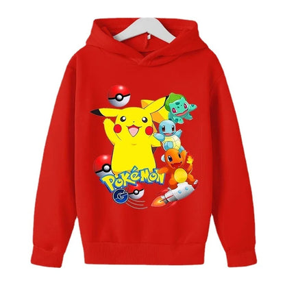 New Autumn 4-14 Years Kids Cotton Pokemon Hoodies Pikachu Sweatshirt Long Sleeve Children Clothes Boys Girls Cool Cute Kids Tops