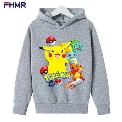 New Autumn 4-14 Years Kids Cotton Pokemon Hoodies Pikachu Sweatshirt Long Sleeve Children Clothes Boys Girls Cool Cute Kids Tops