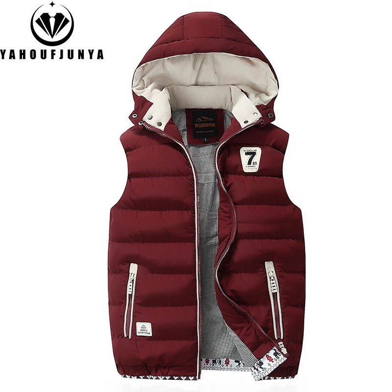 New Men Spring Sleeveless Warm Detachable Hooded Vest Jackets Men Autumn Solid Color Outdoors Windproof Casual Fashion Vest Male