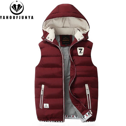 New Men Spring Sleeveless Warm Detachable Hooded Vest Jackets Men Autumn Solid Color Outdoors Windproof Casual Fashion Vest Male