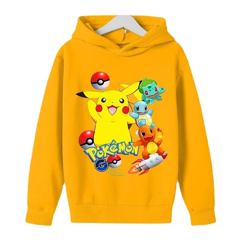 New Autumn 4-14 Years Kids Cotton Pokemon Hoodies Pikachu Sweatshirt Long Sleeve Children Clothes Boys Girls Cool Cute Kids Tops