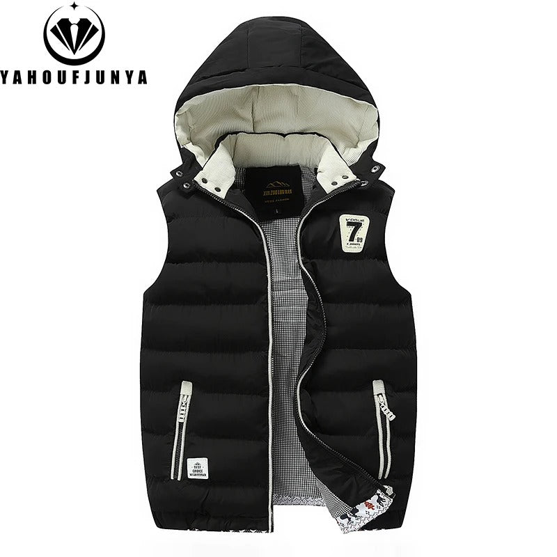 New Men Spring Sleeveless Warm Detachable Hooded Vest Jackets Men Autumn Solid Color Outdoors Windproof Casual Fashion Vest Male